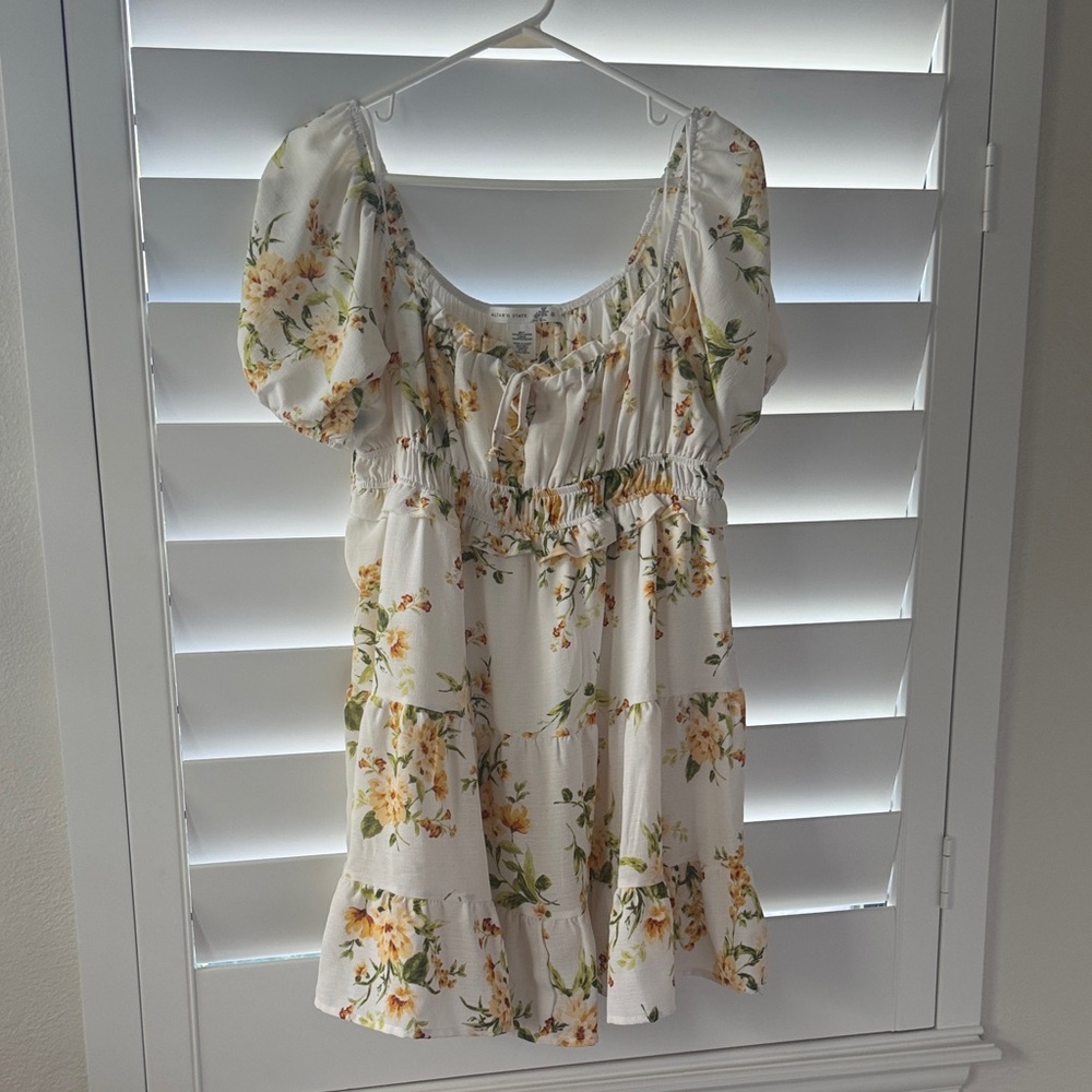 Altar'd State White Dress with Yellow Floral Pattern